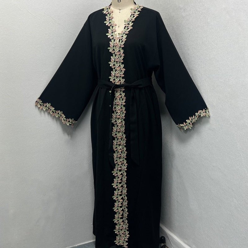 Gold Floral Embroidered Abaya(MOA296) - Mariam's Collection