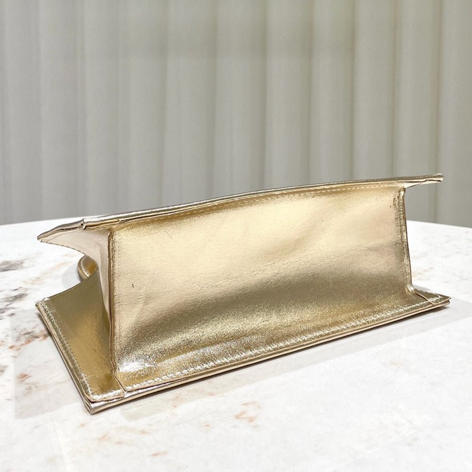 Gold Reflective Evening Clutch with Diamond - Studded Circular Handle (MAC294) - Mariam's Collection