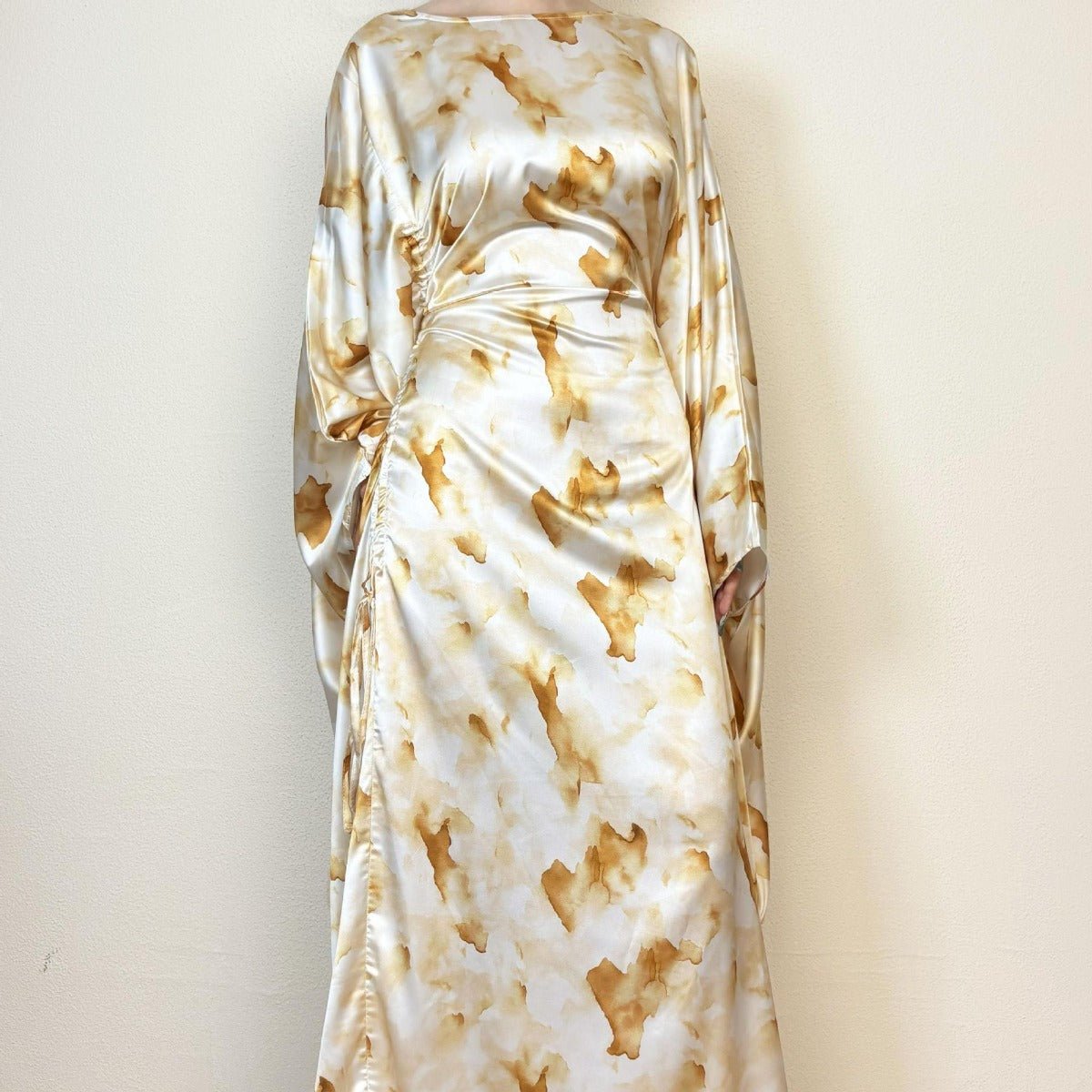 Golden Marble Print Satin Dress