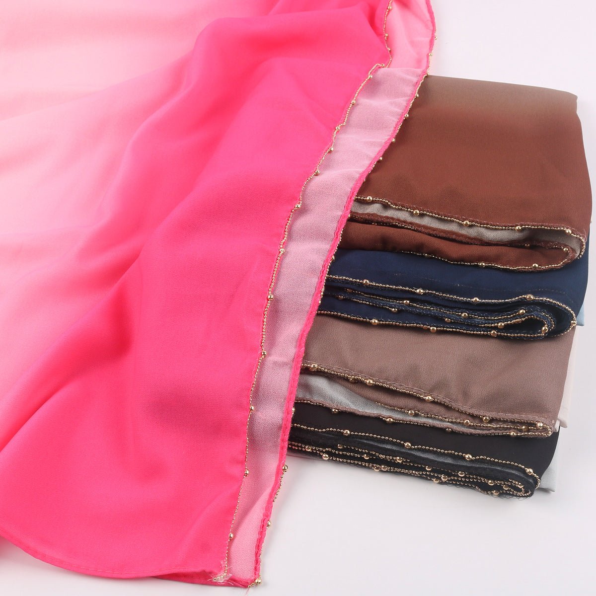 Gradient Colour Pearl Chiffon Beaded Chain Hijab (MH137) - Mariam's Collection