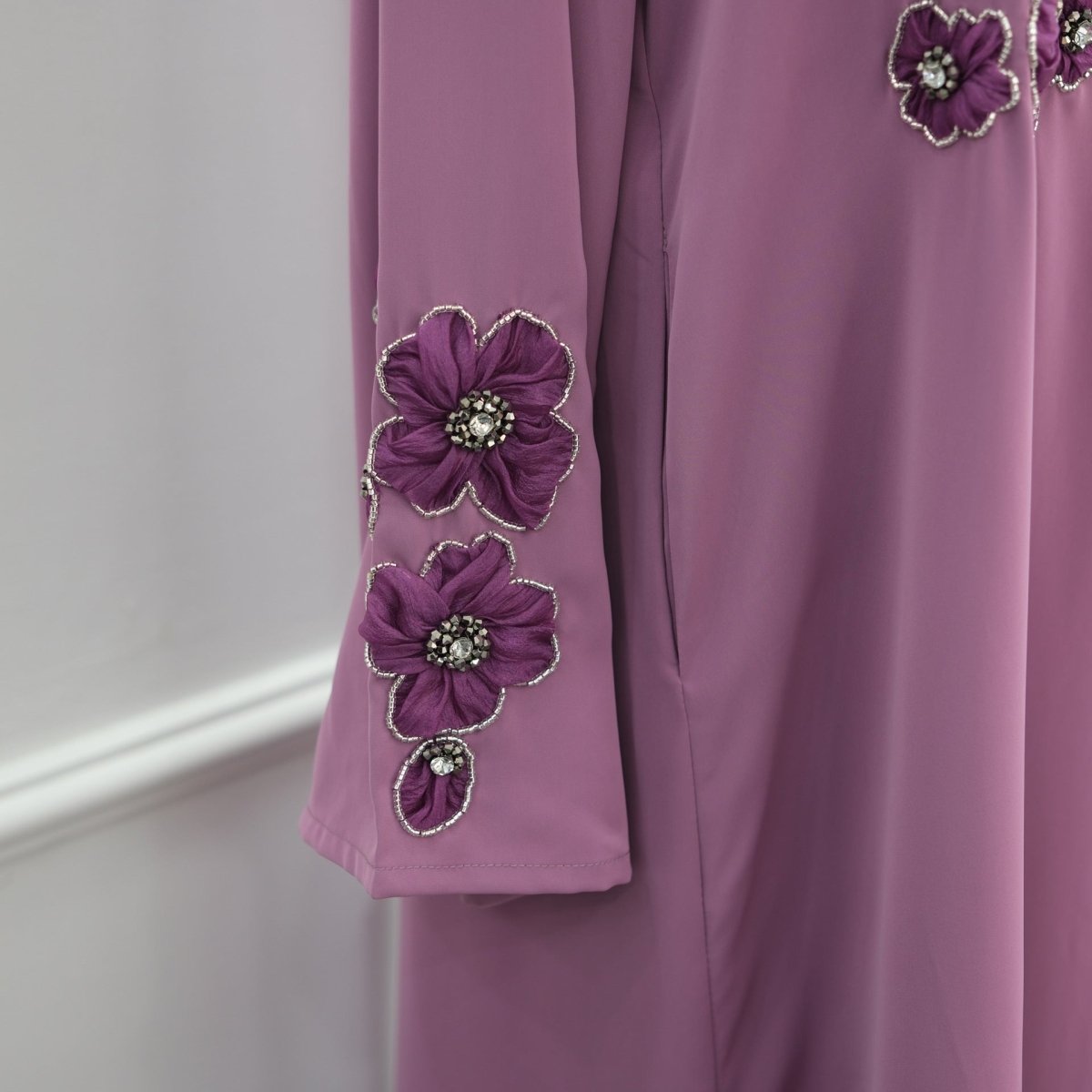 Hand-Beaded 3D Floral Maxi Dress(MA456) - Mariam's Collection