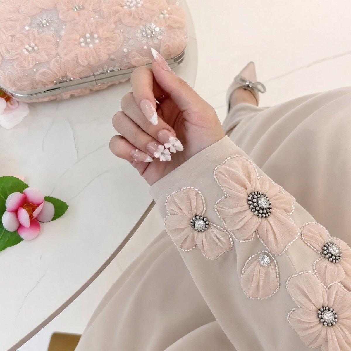 Hand-Beaded 3D Floral Maxi Dress(MA456) - Mariam's Collection
