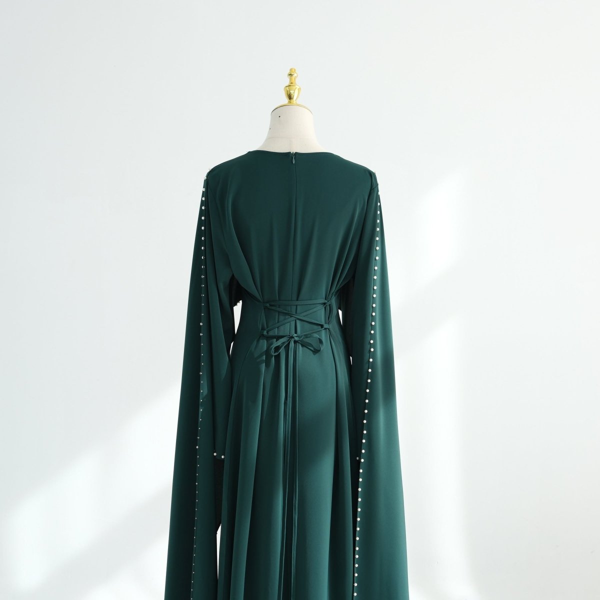 Hand-Beaded Pearl Cape Sleeve Nida Maxi Dress(MS439) - Mariam's Collection