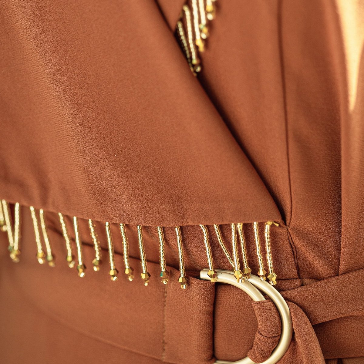 Hand - Beaded V - Neck Pleated Maxi Dress | Bubble Sleeve Crystal Embellished Gown(MS212) - Mariam's Collection