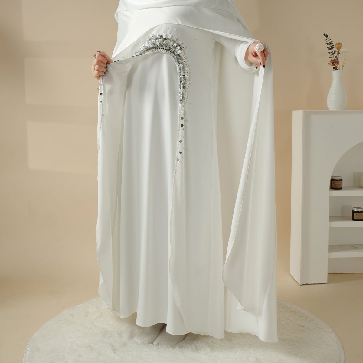 Haute Couture Abaya, Heavy - Crafted 3 - Layer Cape Abaya (MA096) - Mariam's Collection