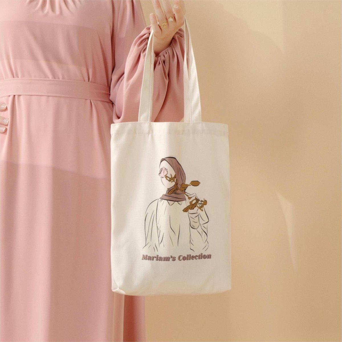 Hijabi Illustrated Canvas Tote Bag – Mariam’s Collection(MAC235) - Mariam's Collection