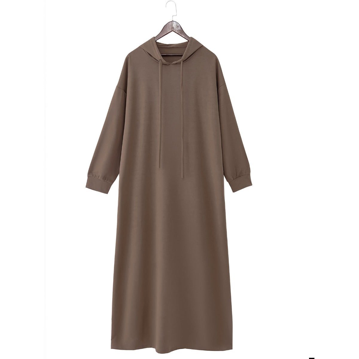 Hooded Pocket Casual Solid Color Dress Robe - Modest Long Sleeve Lounge Dress with Drawstring Hood(MA282) - Mariam's Collection