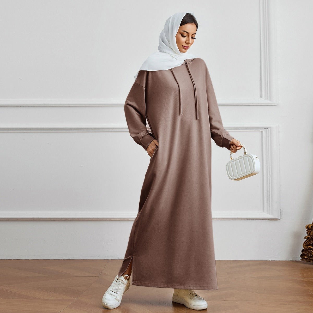 Hooded Pocket Casual Solid Color Dress Robe