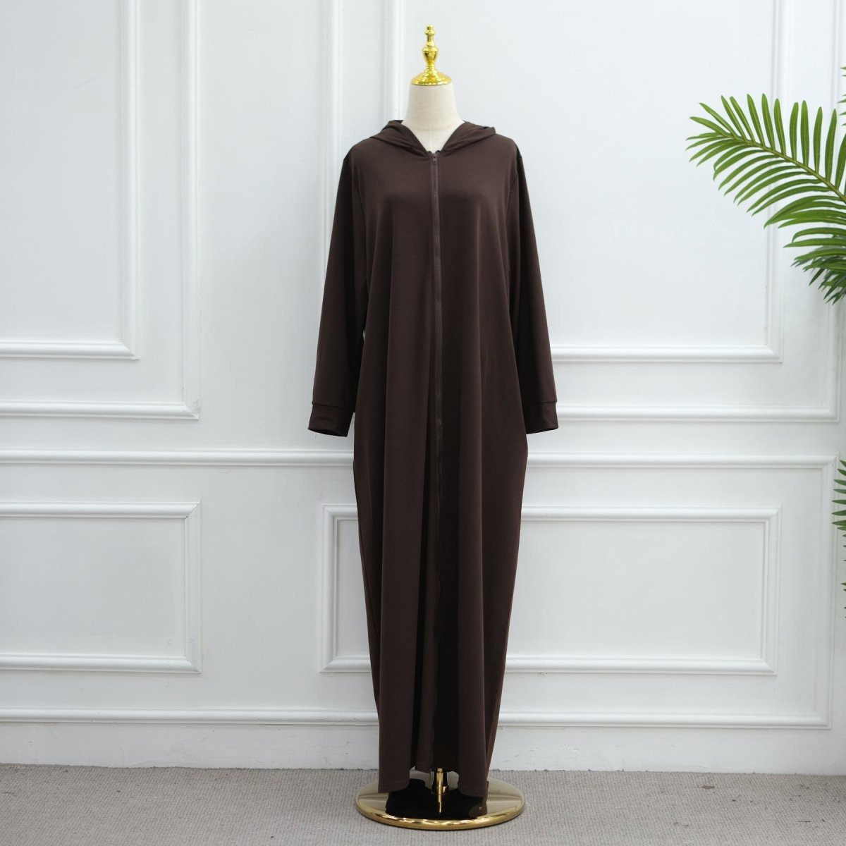 Hooded Zip - Front Abaya with Pockets(MA389) - Mariam's Collection