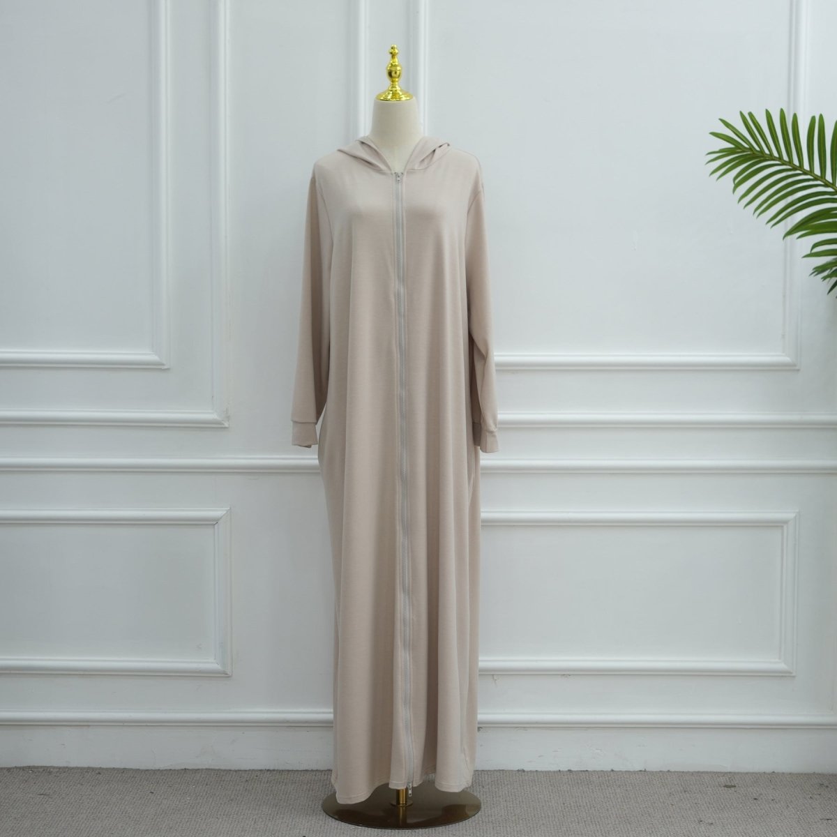 Hooded Zip - Front Abaya with Pockets(MA389) - Mariam's Collection
