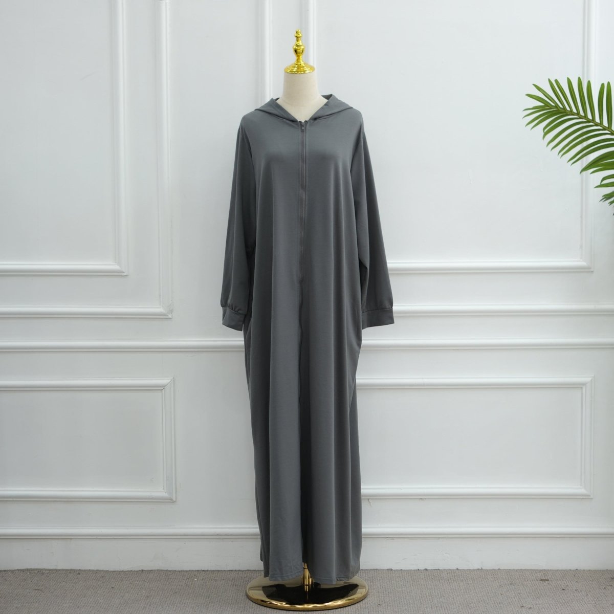 Hooded Zip - Front Abaya with Pockets(MA389) - Mariam's Collection