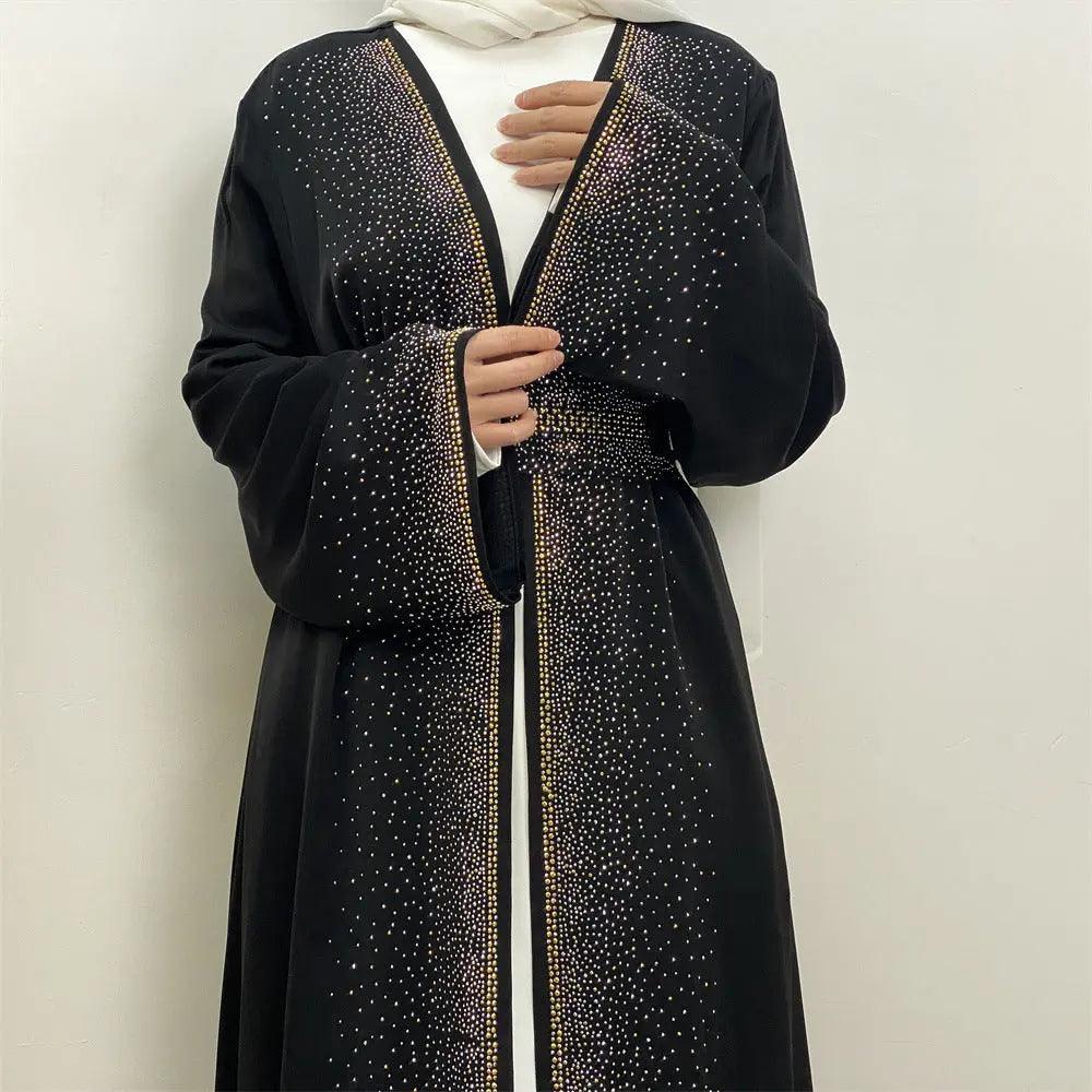 Rhinestones Open Abaya With Side Pockets