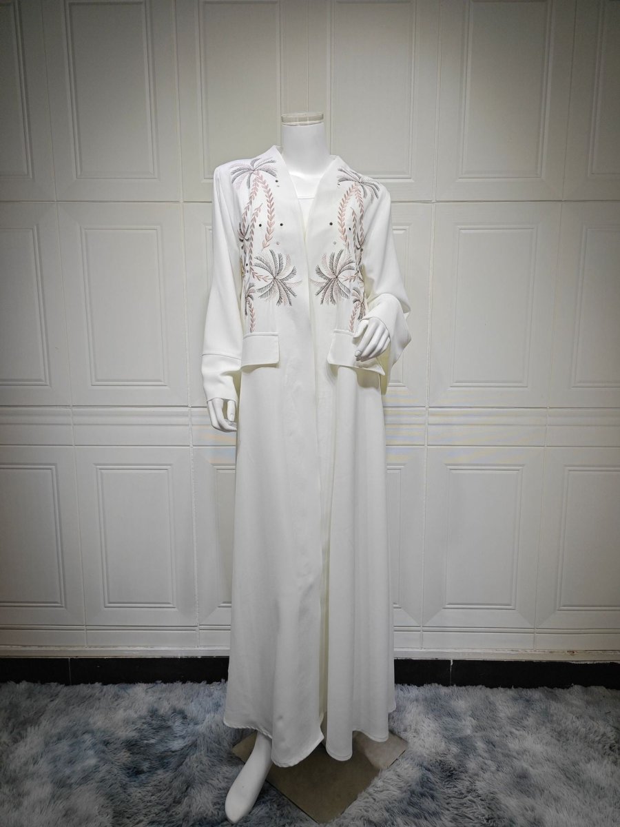 Ice Silk Crinkle Fabric Embroidered V - Neck Abaya(MOA234) - Mariam's Collection