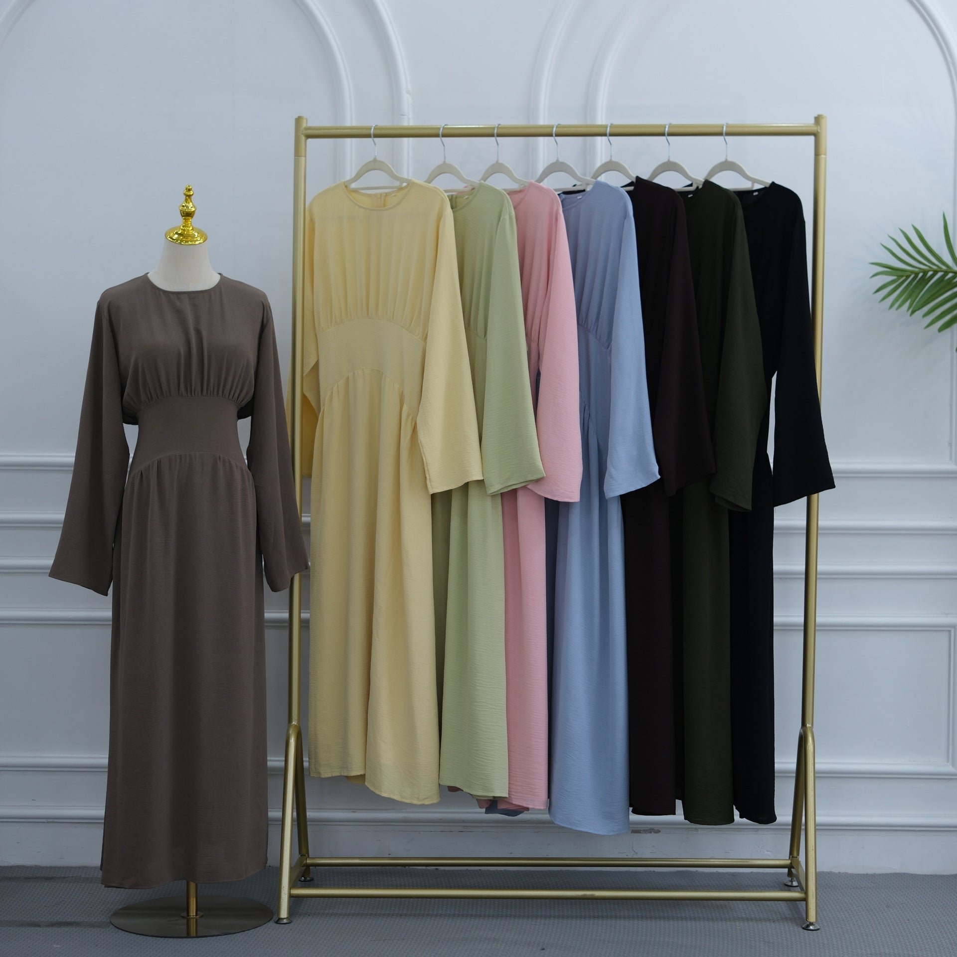 Ice Silk Crinkle Gathered Waist Maxi Dress(MS521) - Mariam's Collection