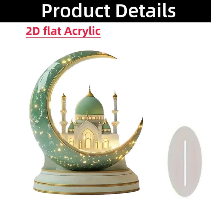 Islamic Crescent with Islamic Motifs Acrylic Desktop Ornament (MAC398) - Mariam's Collection