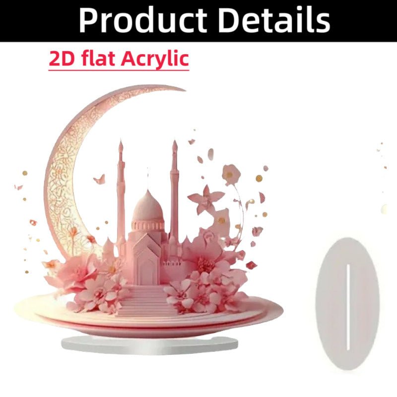 Islamic Crescent with Islamic Motifs Acrylic Desktop Ornament (MAC398) - Mariam's Collection
