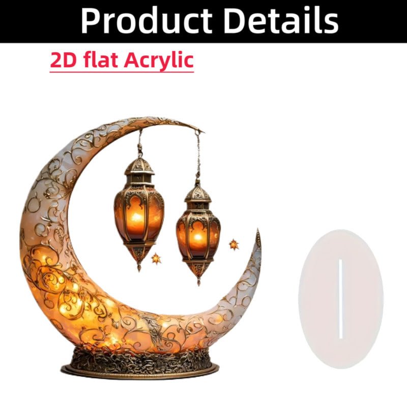 Islamic Crescent with Islamic Motifs Acrylic Desktop Ornament (MAC398) - Mariam's Collection