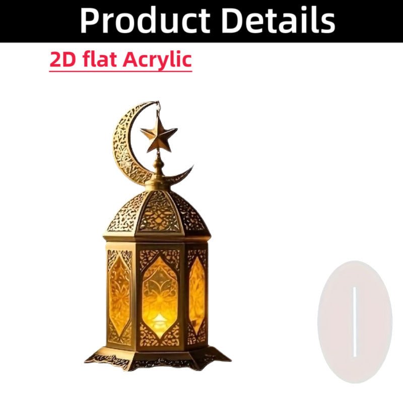 Islamic Crescent with Islamic Motifs Acrylic Desktop Ornament (MAC398) - Mariam's Collection