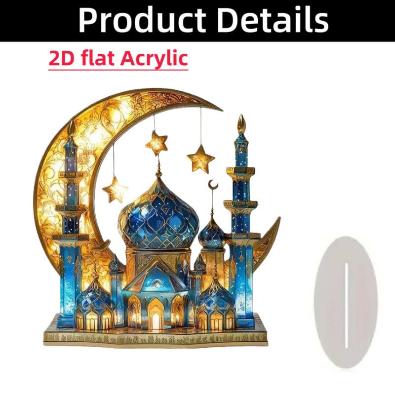 Islamic Crescent with Islamic Motifs Acrylic Desktop Ornament (MAC398) - Mariam's Collection