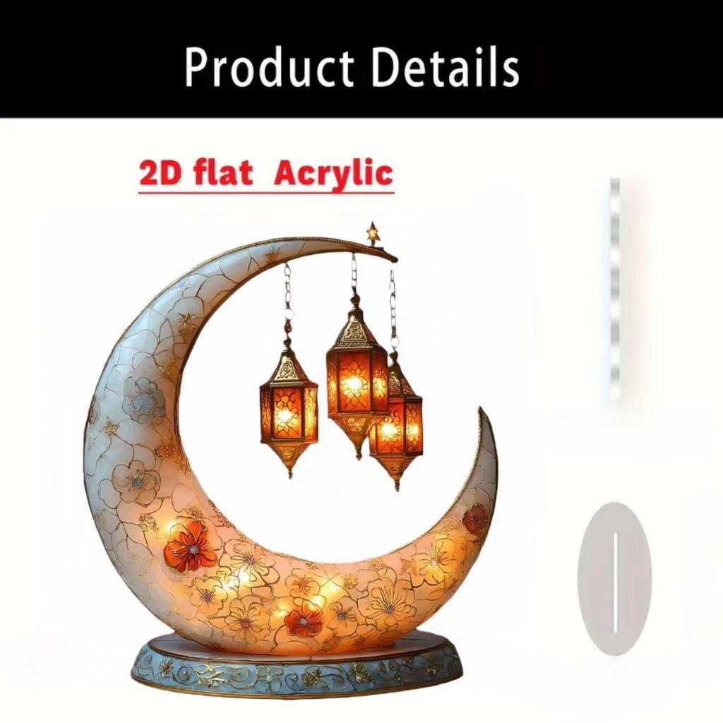 Islamic Crescent with Islamic Motifs Acrylic Desktop Ornament (MAC398) - Mariam's Collection