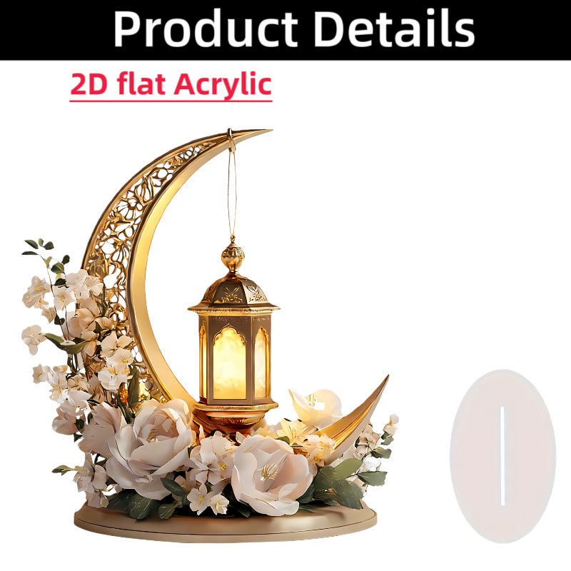 Islamic Crescent with Islamic Motifs Acrylic Desktop Ornament (MAC398) - Mariam's Collection