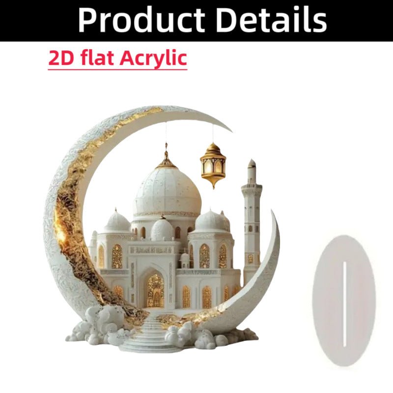 Islamic Crescent with Islamic Motifs Acrylic Desktop Ornament (MAC398) - Mariam's Collection