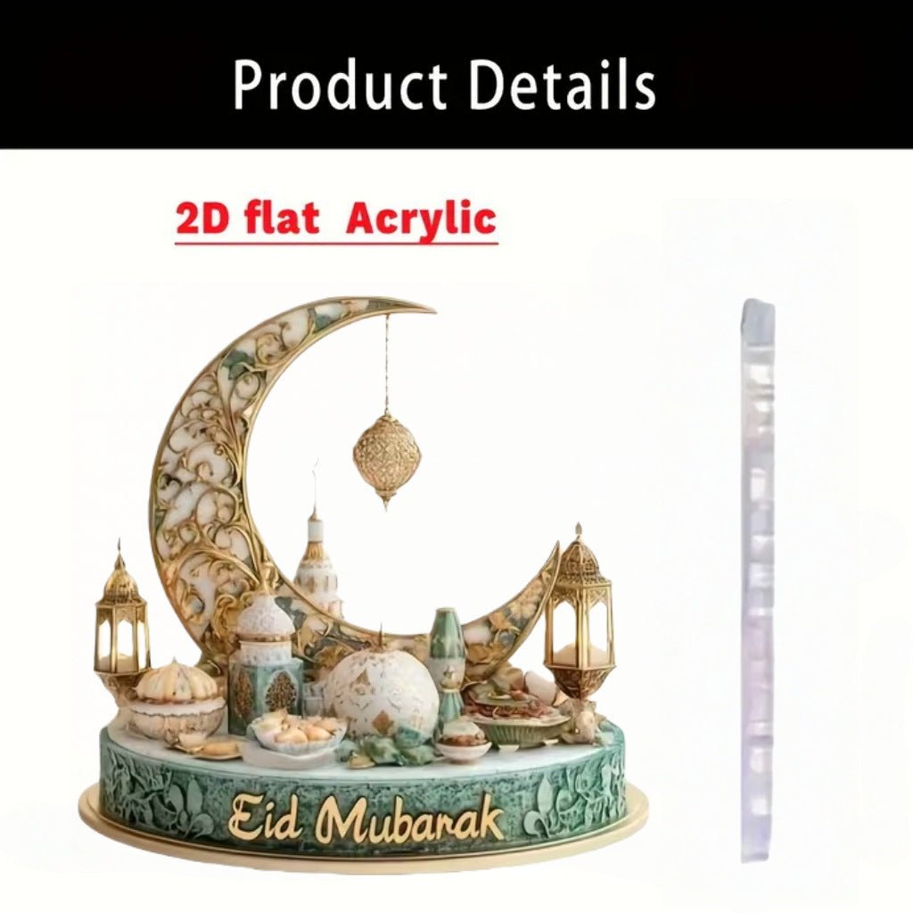 Islamic Crescent with Islamic Motifs Acrylic Desktop Ornament (MAC398) - Mariam's Collection