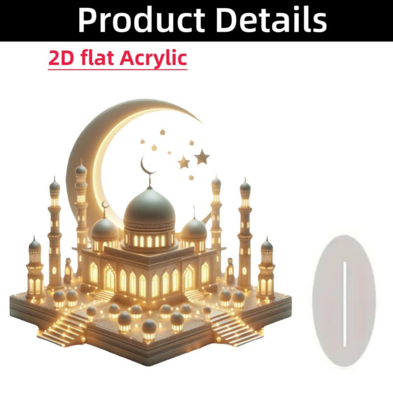 Islamic Crescent with Islamic Motifs Acrylic Desktop Ornament (MAC398) - Mariam's Collection