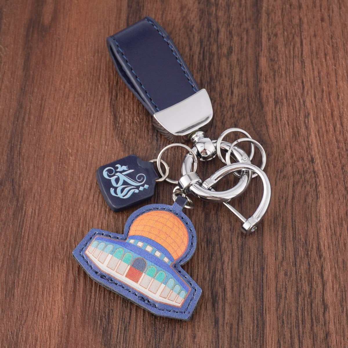 Islamic Leather Keychain with Arabic Calligraphy & Mosque Pendant Sheepskin Keychain (MAC284) - Mariam's Collection