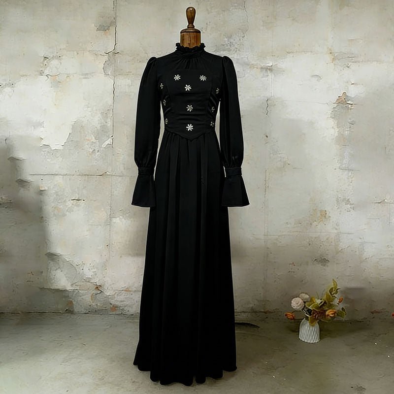 Jewel embellished modest dress with romantic Victorian-inspired styling