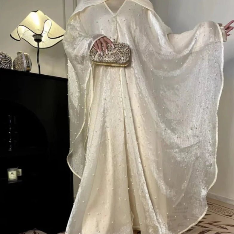 slim fit dress slacks Kaftan Beaded Dazzling Shiny Open Abaya 2-Piece Set (MOA111) Maple Red / S