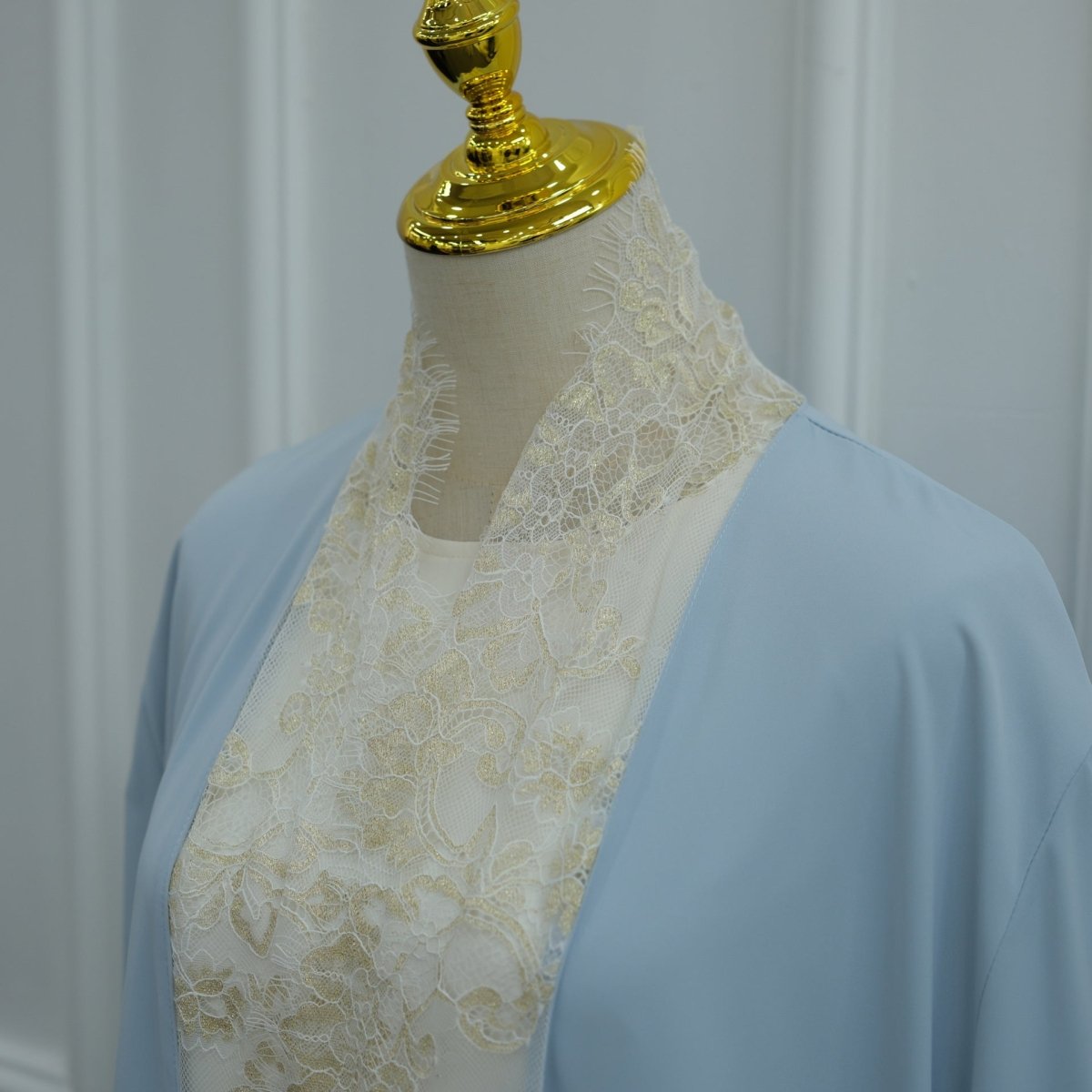 Lace-Panel Flared-Sleeve Open Abaya with Pockets(MOA332) - Mariam's Collection