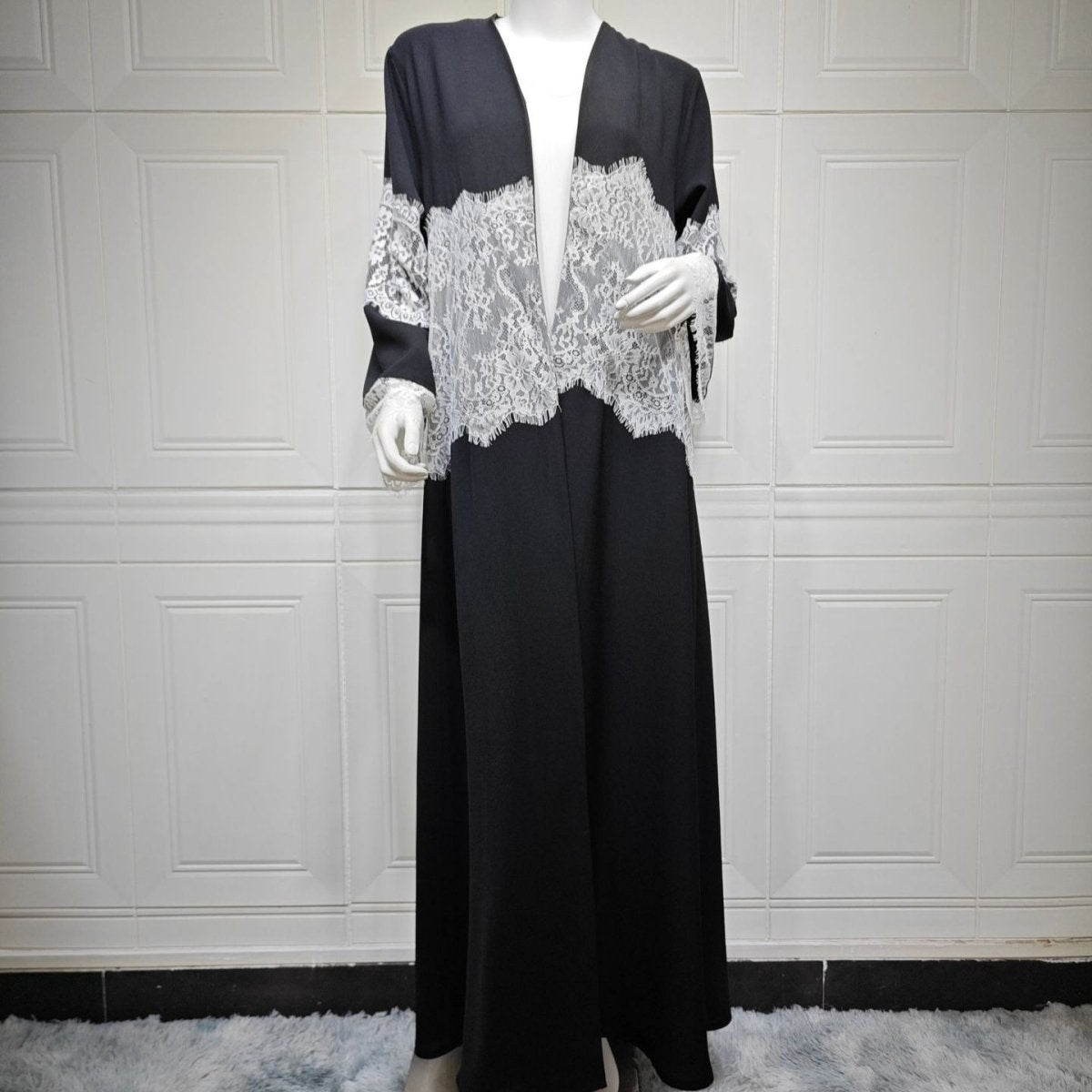 Lace Panel Open Abaya & Hijab Set(MOA319) - Mariam's Collection
