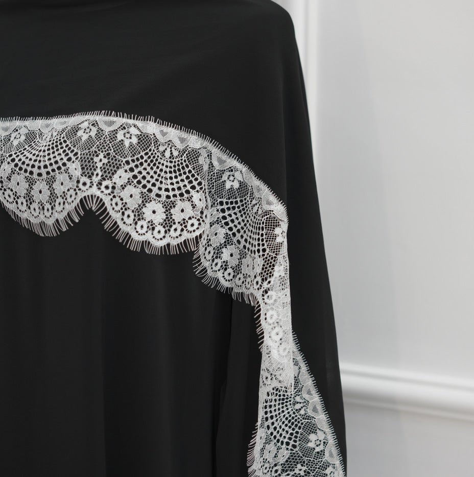 Lace Splice Nida Maxi Dress & Hijab Set(MA444) - Mariam's Collection