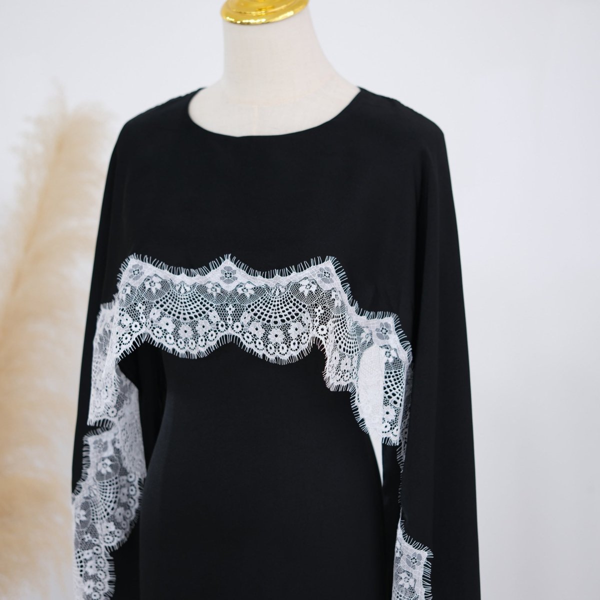 Lace Splice Satin Maxi Dress with Fixed Cape(MS438) - Mariam's Collection