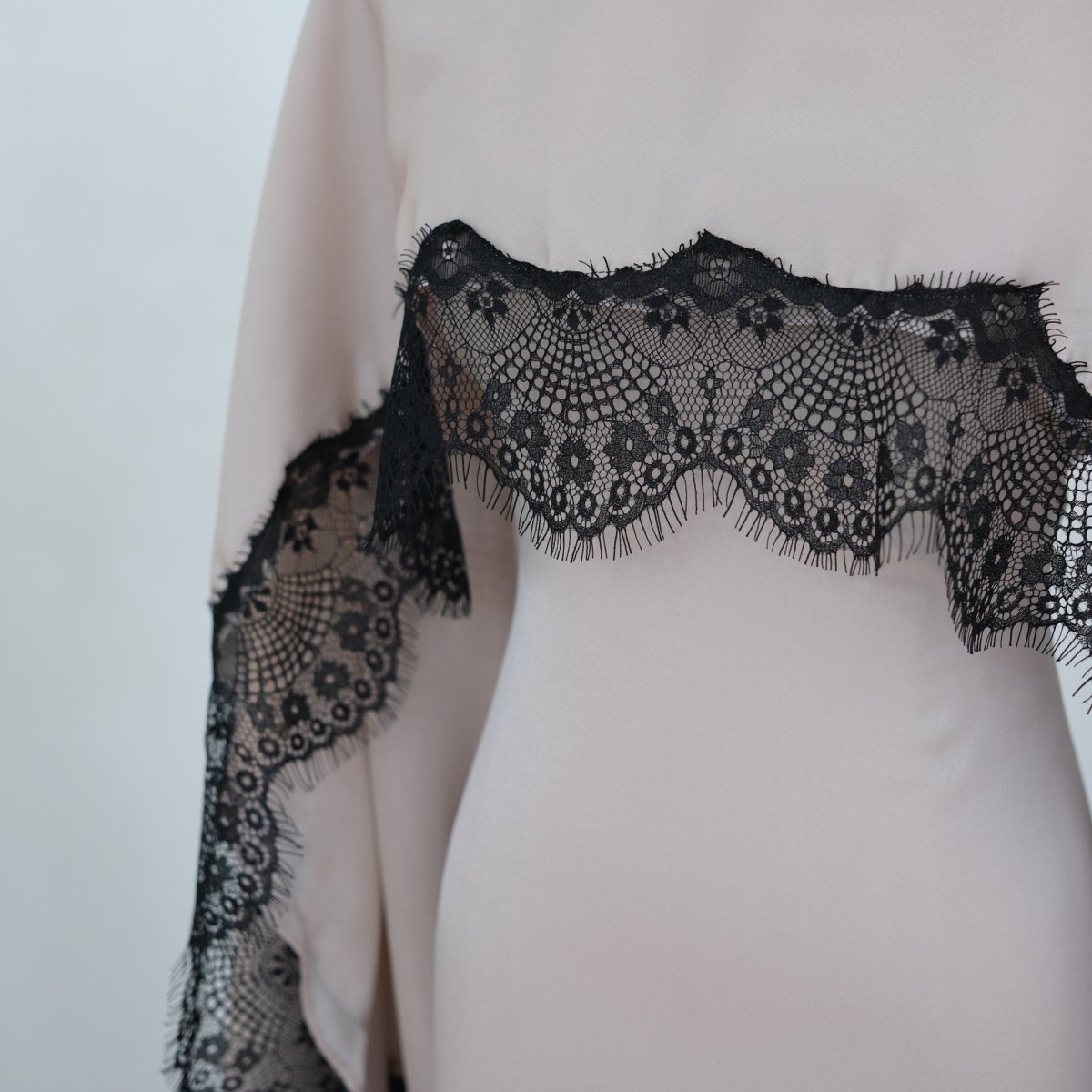 Lace Splice Satin Maxi Dress with Fixed Cape(MS438) - Mariam's Collection