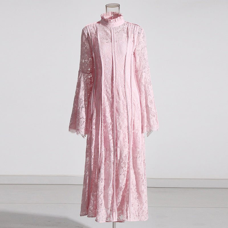 Lace Stand Collar Bell Sleeve Maxi Dress(MS395) - Mariam's Collection