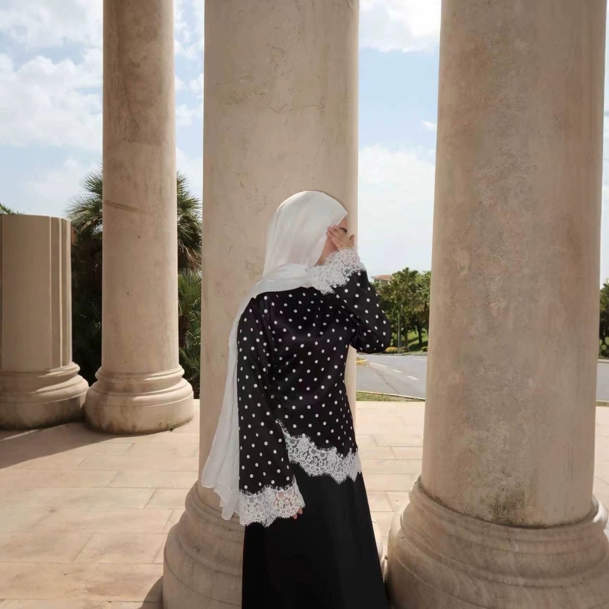 Lace Trim Contrast Panel Satin Top(MS407) - Mariam's Collection