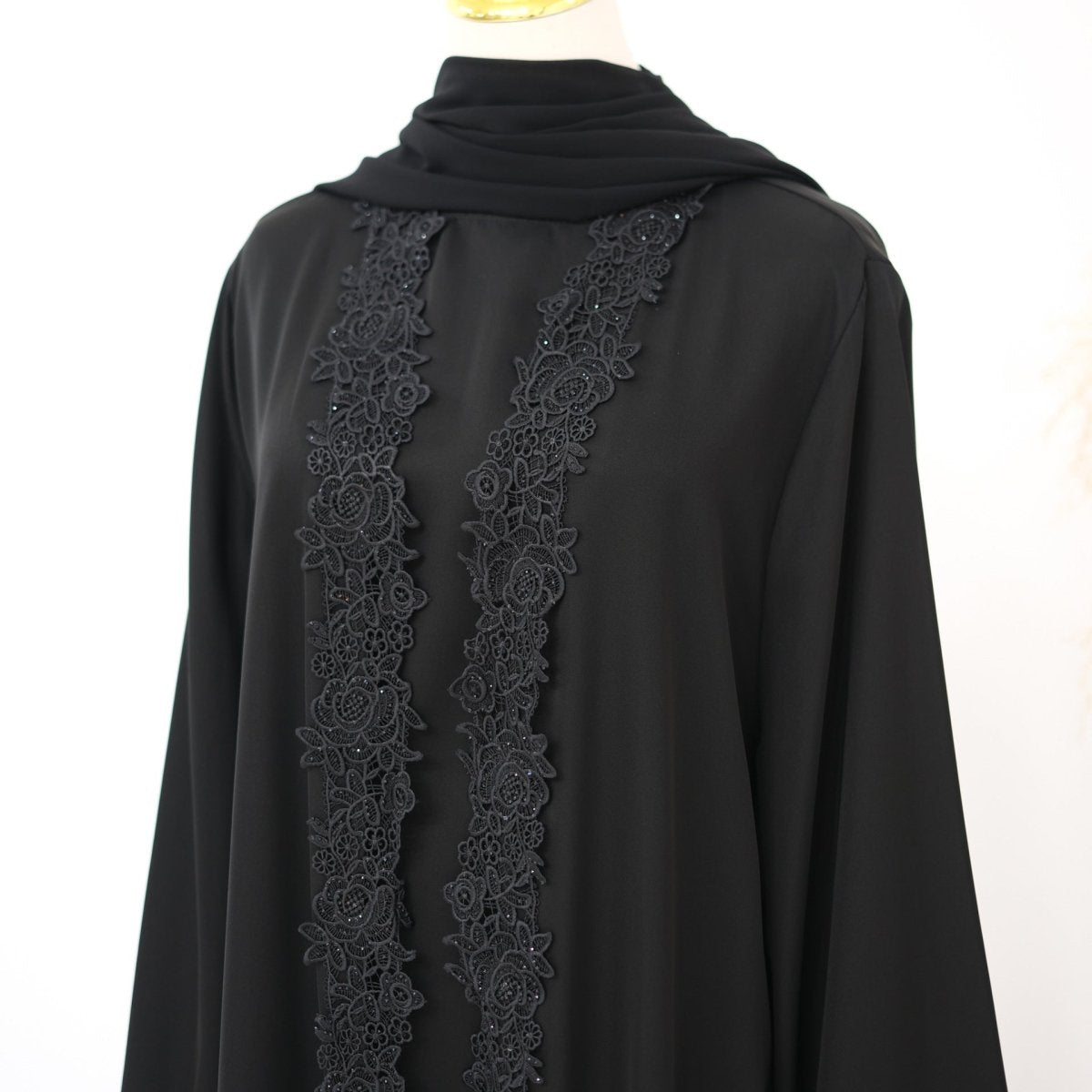 Lace-Trim Nida 3-Piece Abaya Set(MOA330) - Mariam's Collection