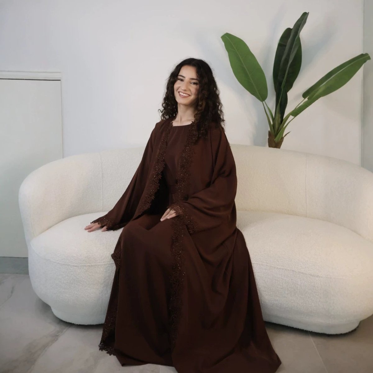 Lace-Trim Nida 3-Piece Abaya Set(MOA330) - Mariam's Collection