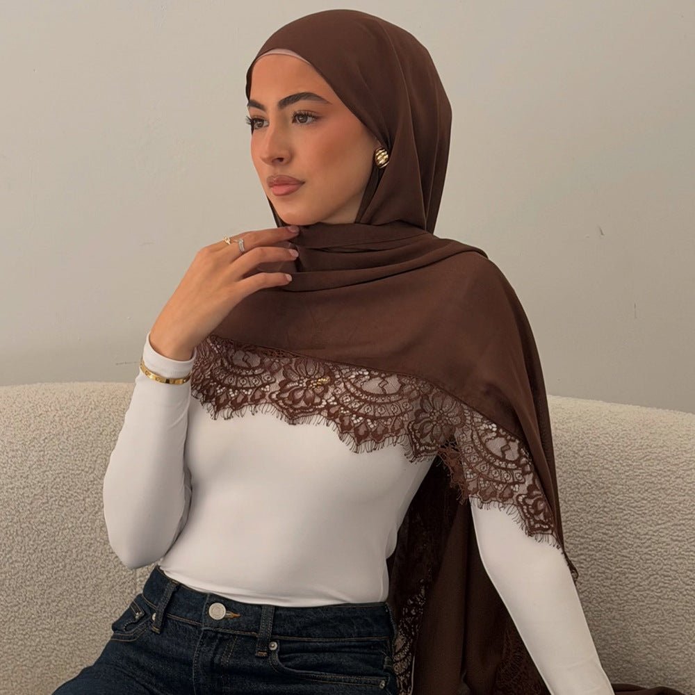 Lace Trim Rayon Hijab Scarf(MH211) - Mariam's Collection