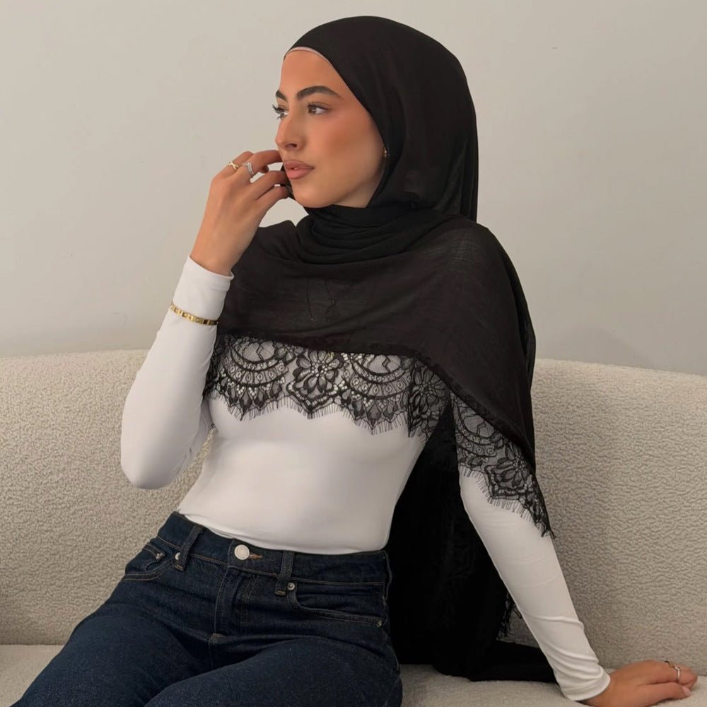 Lace Trim Rayon Hijab Scarf(MH211) - Mariam's Collection