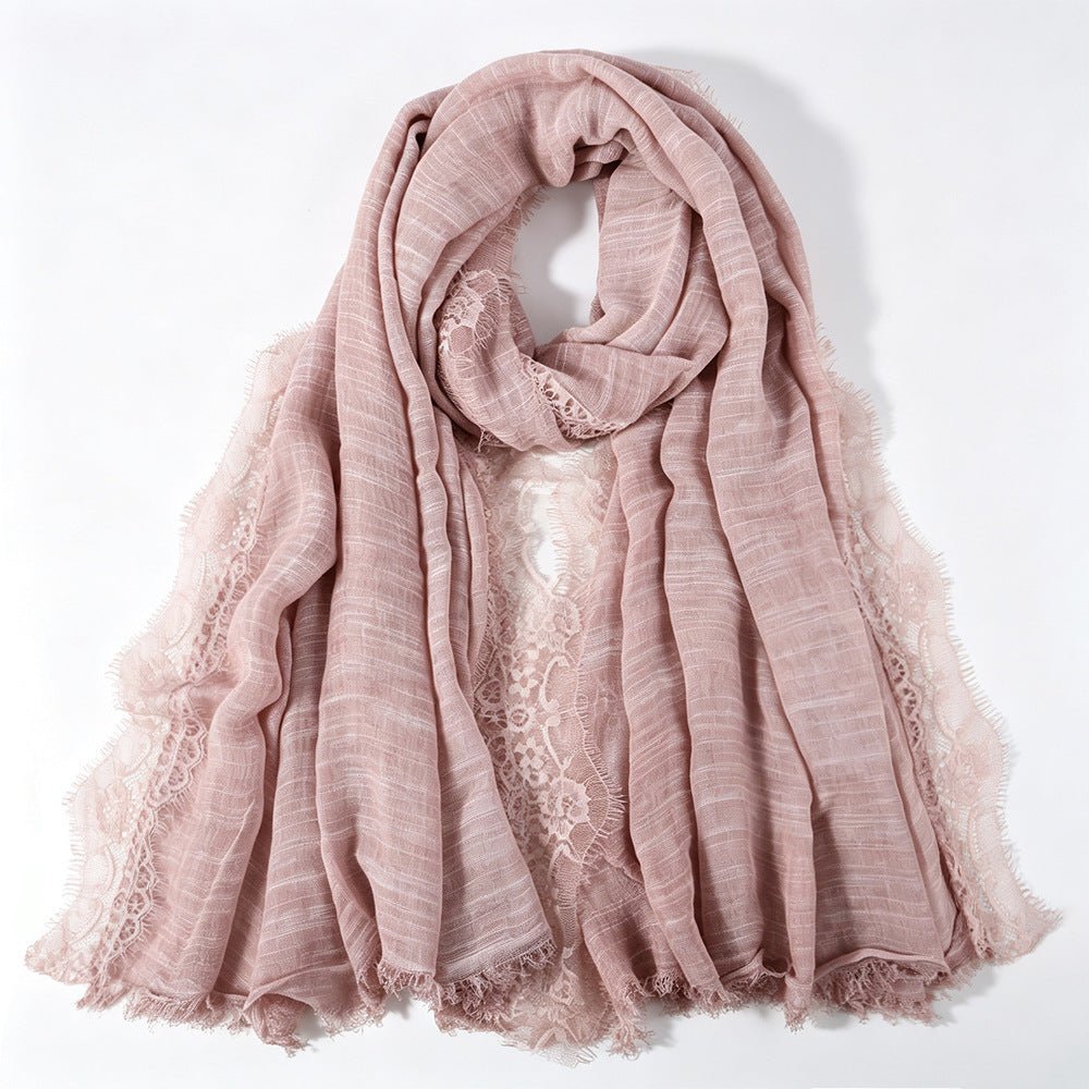 Lace-Trim Solid Colour Hijab(MH263) - Mariam's Collection