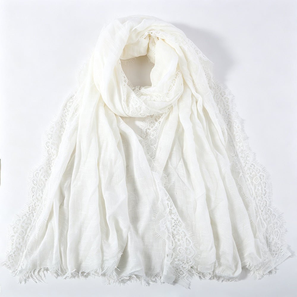 Lace-Trim Solid Colour Hijab(MH263) - Mariam's Collection