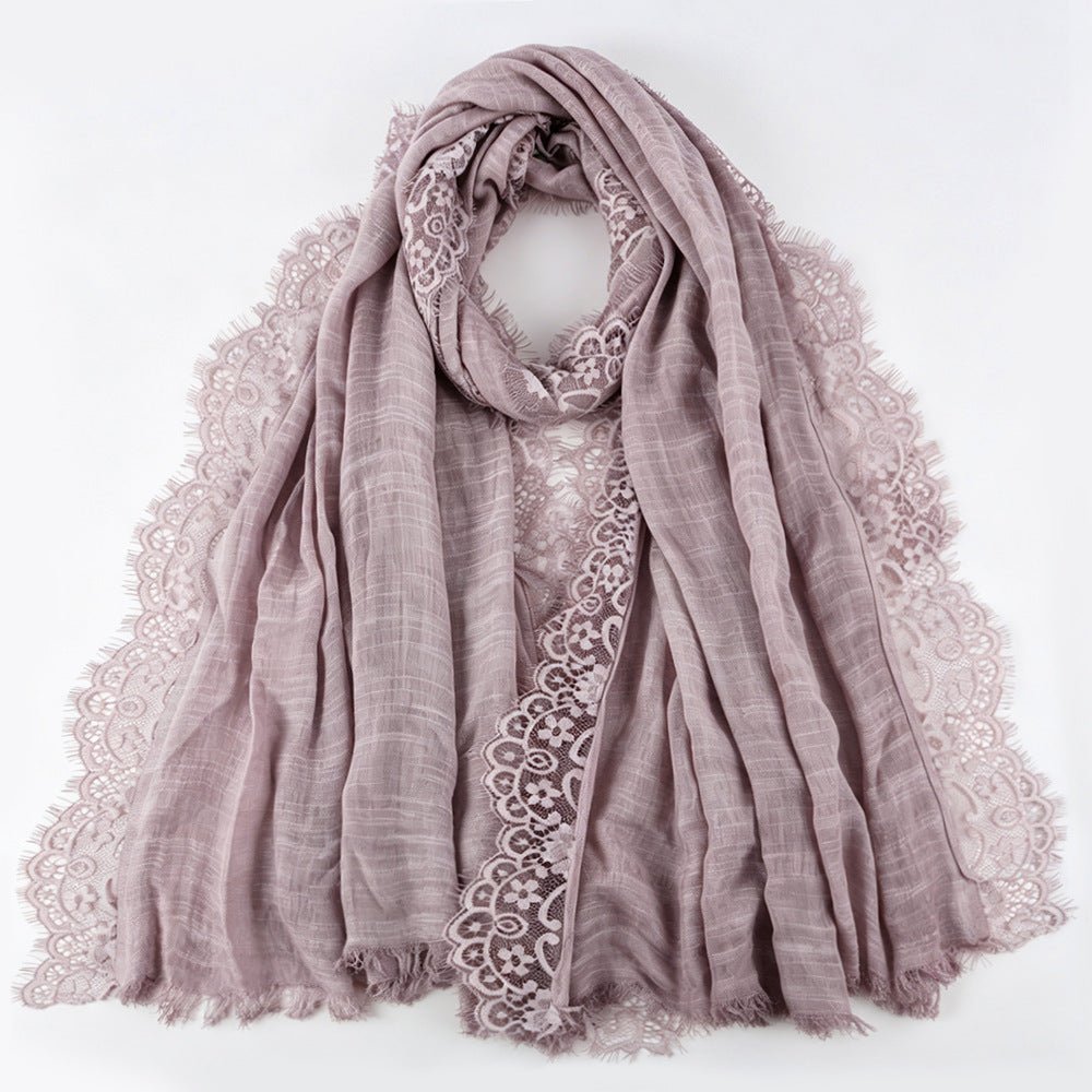 Lace-Trim Solid Colour Hijab(MH263) - Mariam's Collection