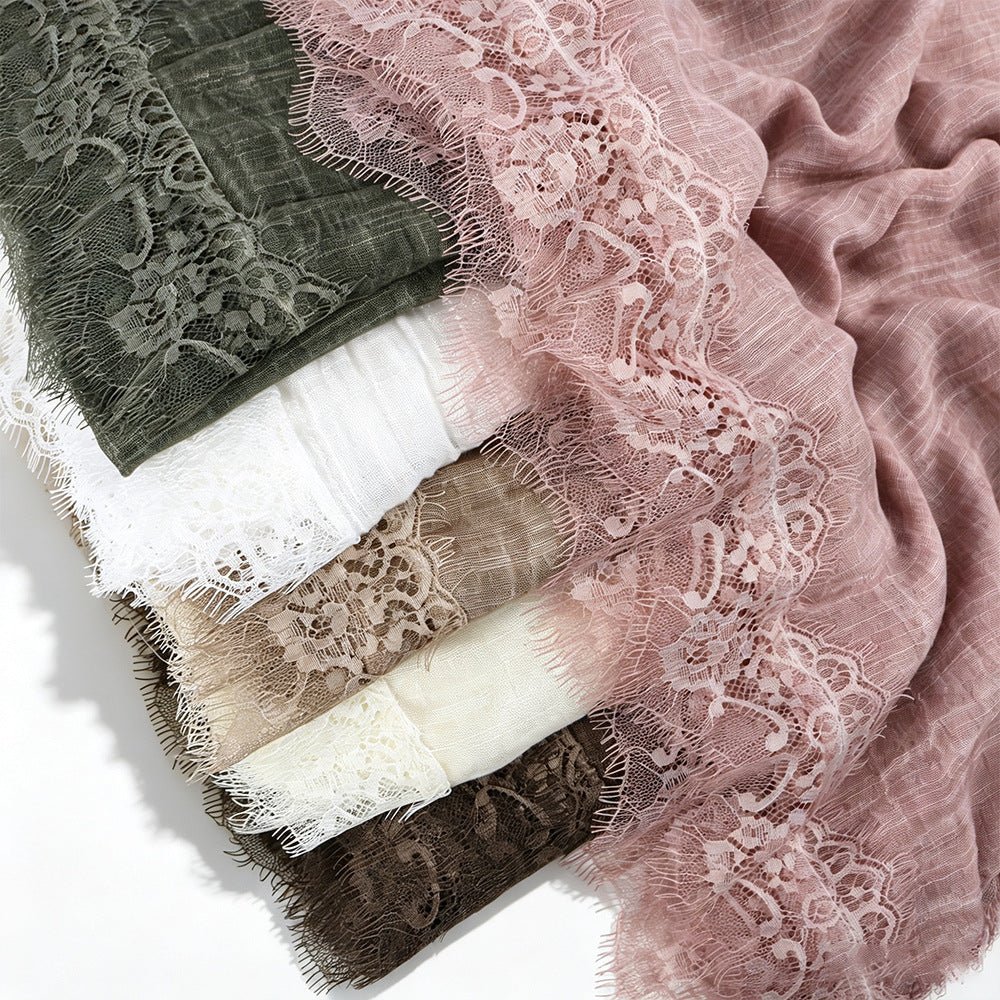 Lace-Trim Solid Colour Hijab(MH263) - Mariam's Collection
