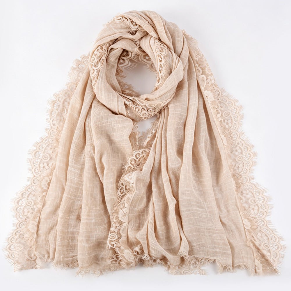Lace-Trim Solid Colour Hijab(MH263) - Mariam's Collection