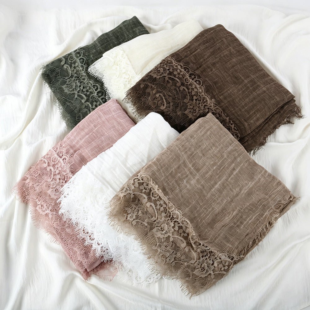 Lace-Trim Solid Colour Hijab(MH263) - Mariam's Collection