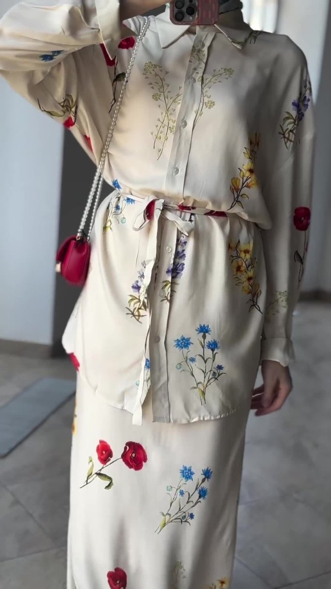 Lace - Up Thin Fashion Flower Print Dress Set.(MS082) - Mariam's Collection