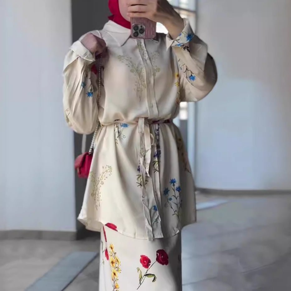 Lace - Up Thin Fashion Flower Print Dress Set.(MS082) - Mariam's Collection